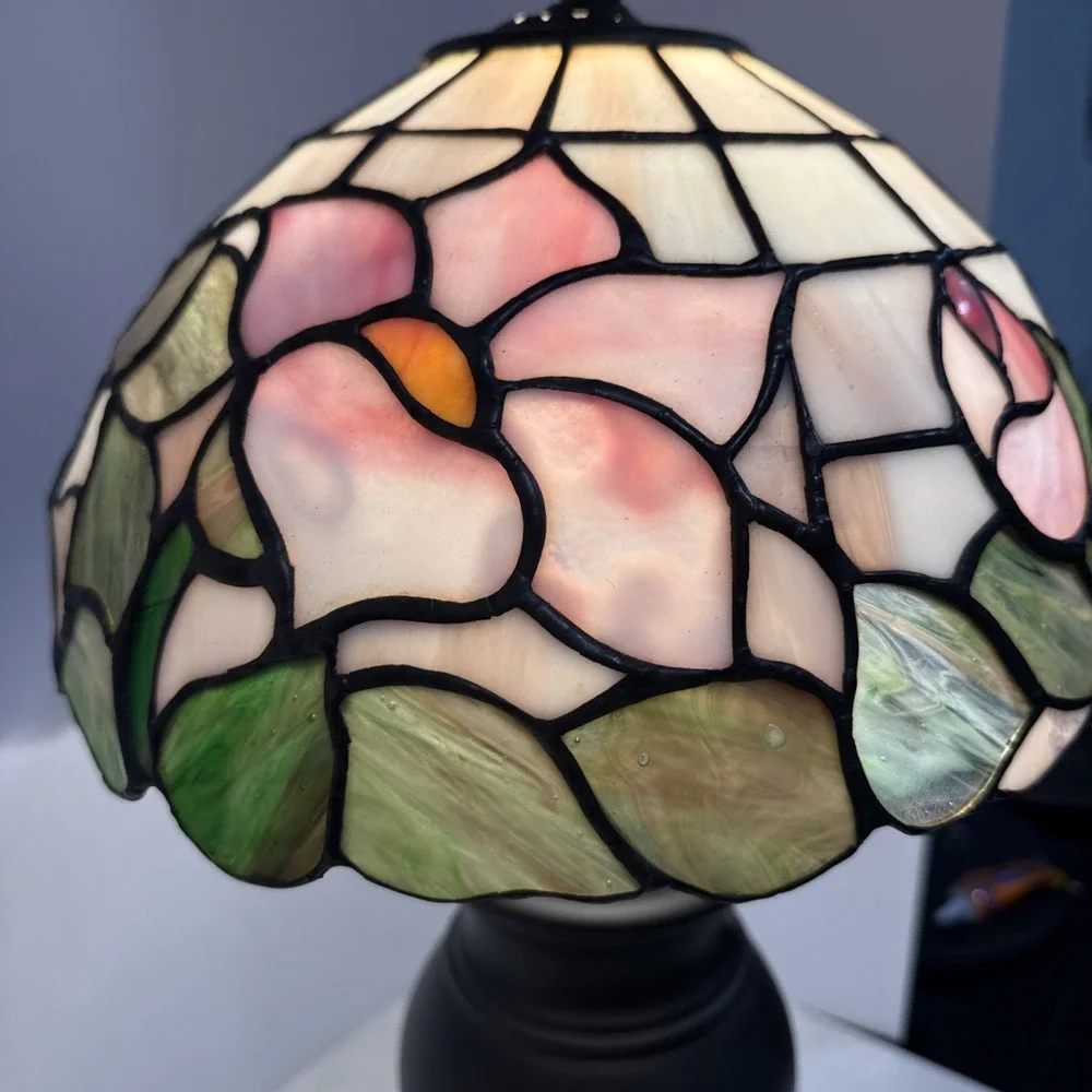 Retro Stained Glass Flower Base Tiffany Style Table Lamp Accent Lamp H24